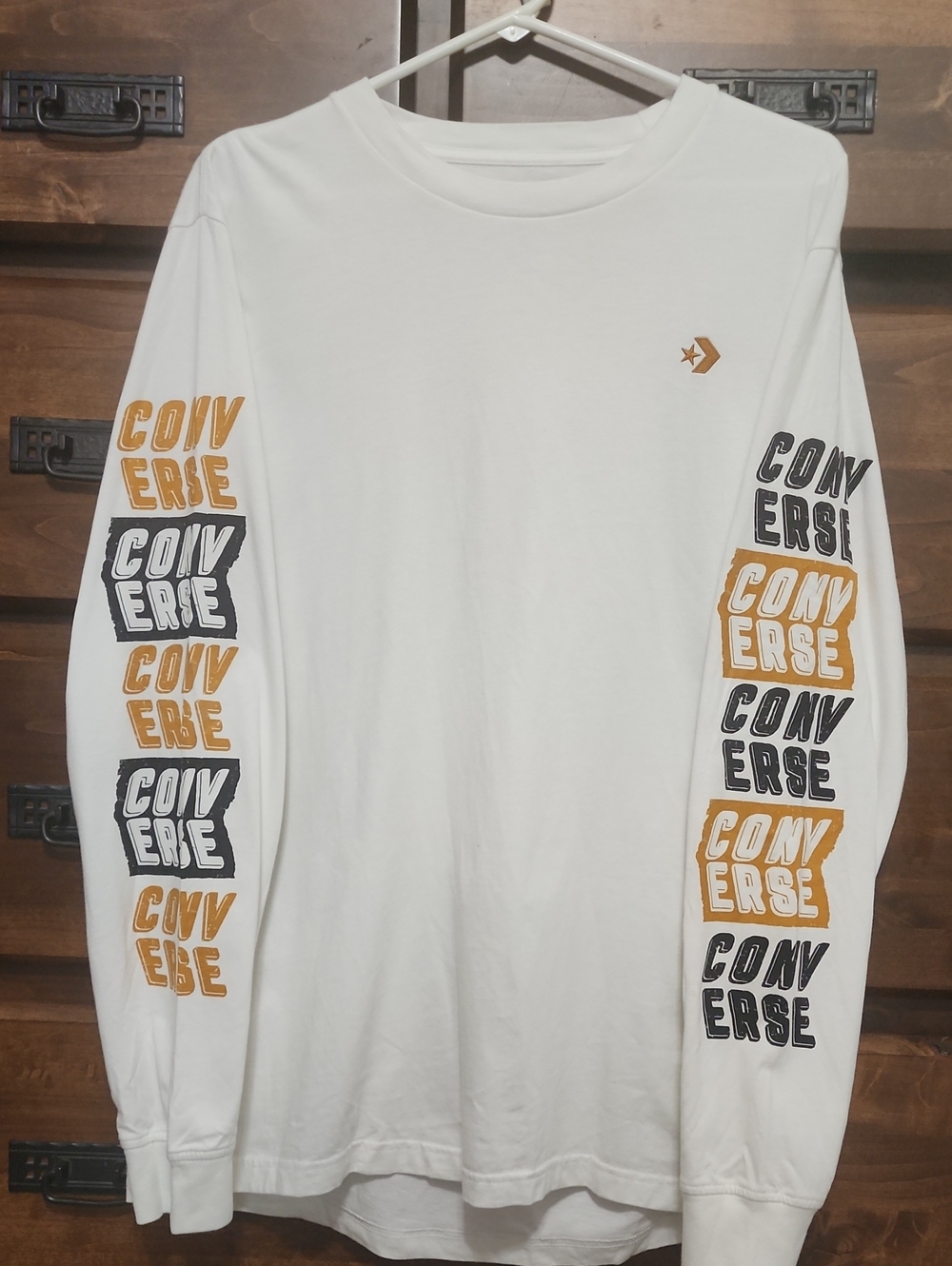 Converse White Long Sleeve Tee with Gold and Black Sleeve Graphics - Picture 8 of 8